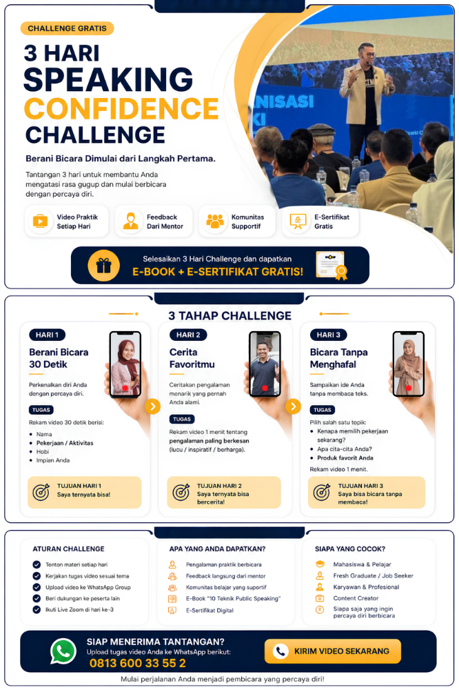 Quantum Way Public Speaking Class untuk meningkatkan kemampuan komunikasi, presentasi, dan public speaking profesional.